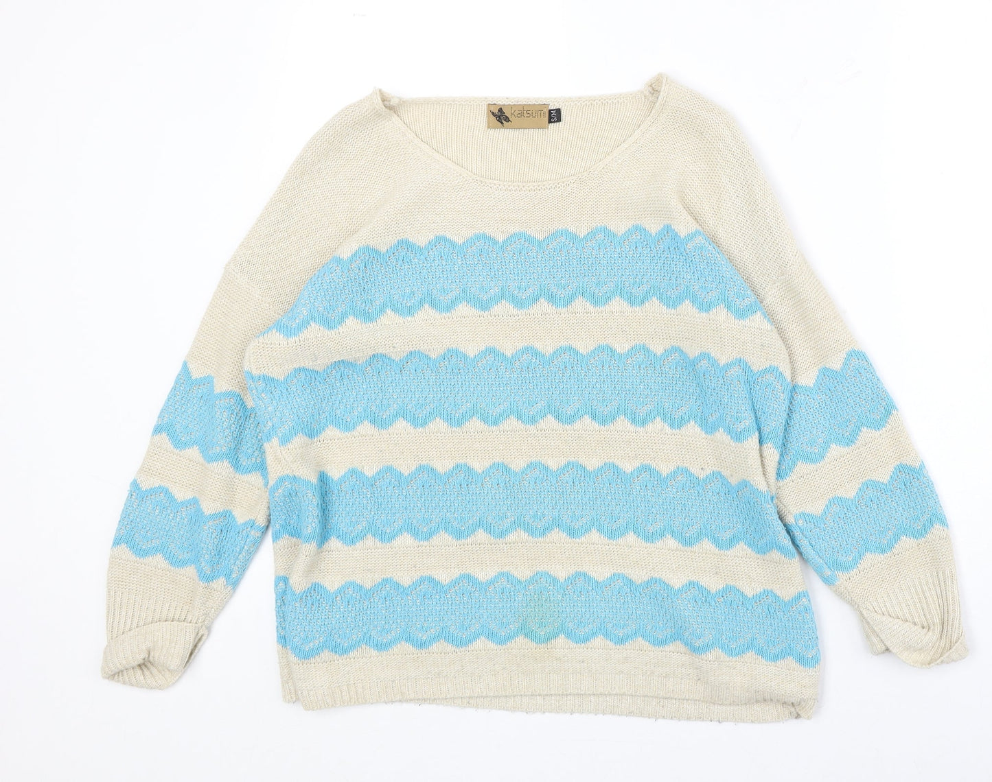 Katsun Womens Beige Round Neck Geometric Acrylic Pullover Jumper Size S - Size S-M