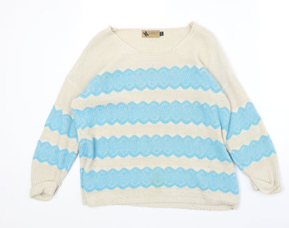 Katsun Womens Beige Round Neck Geometric Acrylic Pullover Jumper Size S - Size S-M