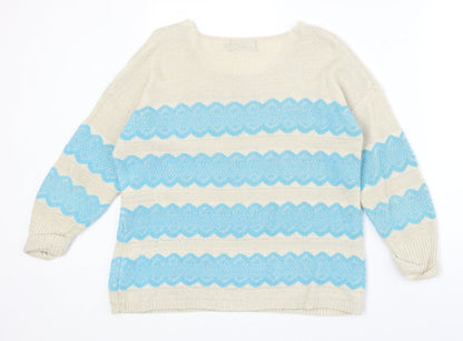 Katsun Womens Beige Round Neck Geometric Acrylic Pullover Jumper Size S - Size S-M