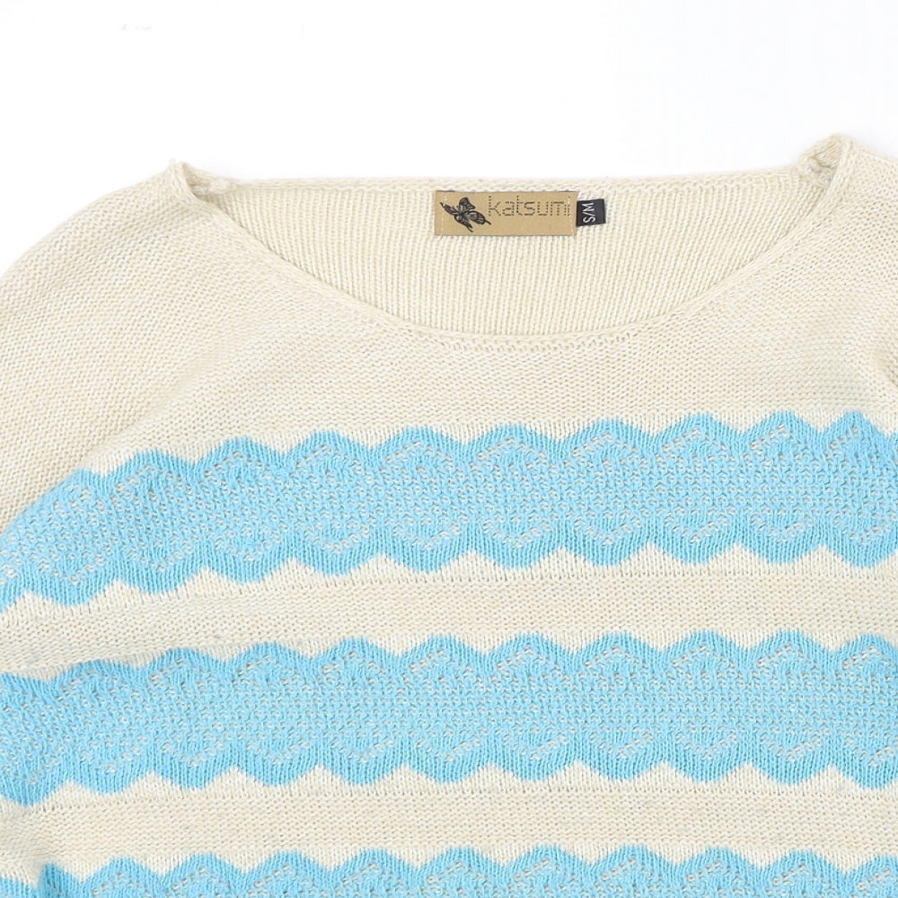 Katsun Womens Beige Round Neck Geometric Acrylic Pullover Jumper Size S - Size S-M