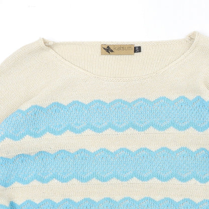 Katsun Womens Beige Round Neck Geometric Acrylic Pullover Jumper Size S - Size S-M