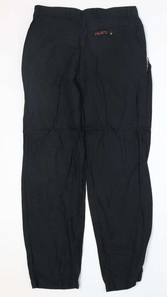 Mauritz Mens Black Polyester Trousers Size 29 in Regular Zip