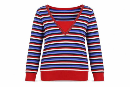 Country Casuals Womens Multicoloured Square Neck Striped Viscose Pullover Jumper Size M