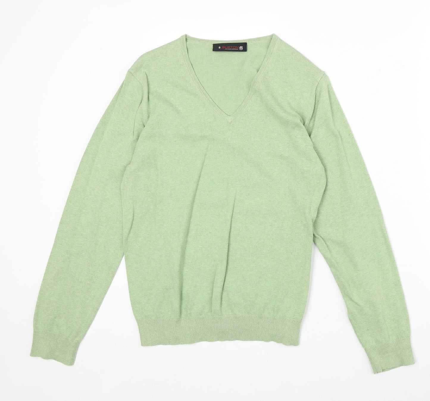 Burton Mens Green V-Neck Cotton Pullover Jumper Size S Long Sleeve