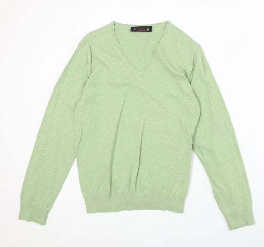 Burton Mens Green V-Neck Cotton Pullover Jumper Size S Long Sleeve