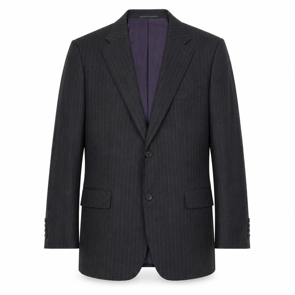 Greenwoods Mens Black Striped Wool Jacket Suit Jacket Size 40 Regular
