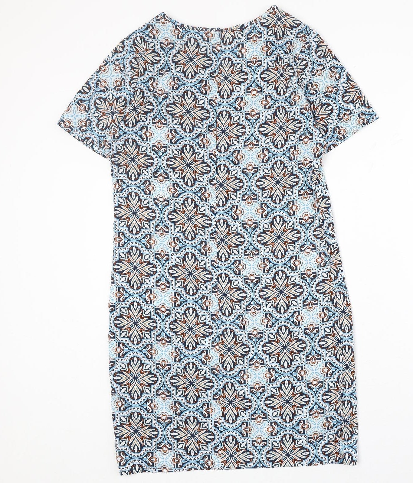 New Look Womens Blue Geometric Polyester A-Line Size 6 Round Neck Zip