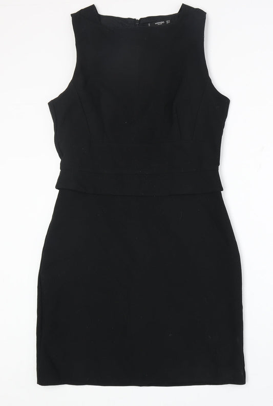 Mango Womens Black Polyester A-Line Size M Round Neck Zip
