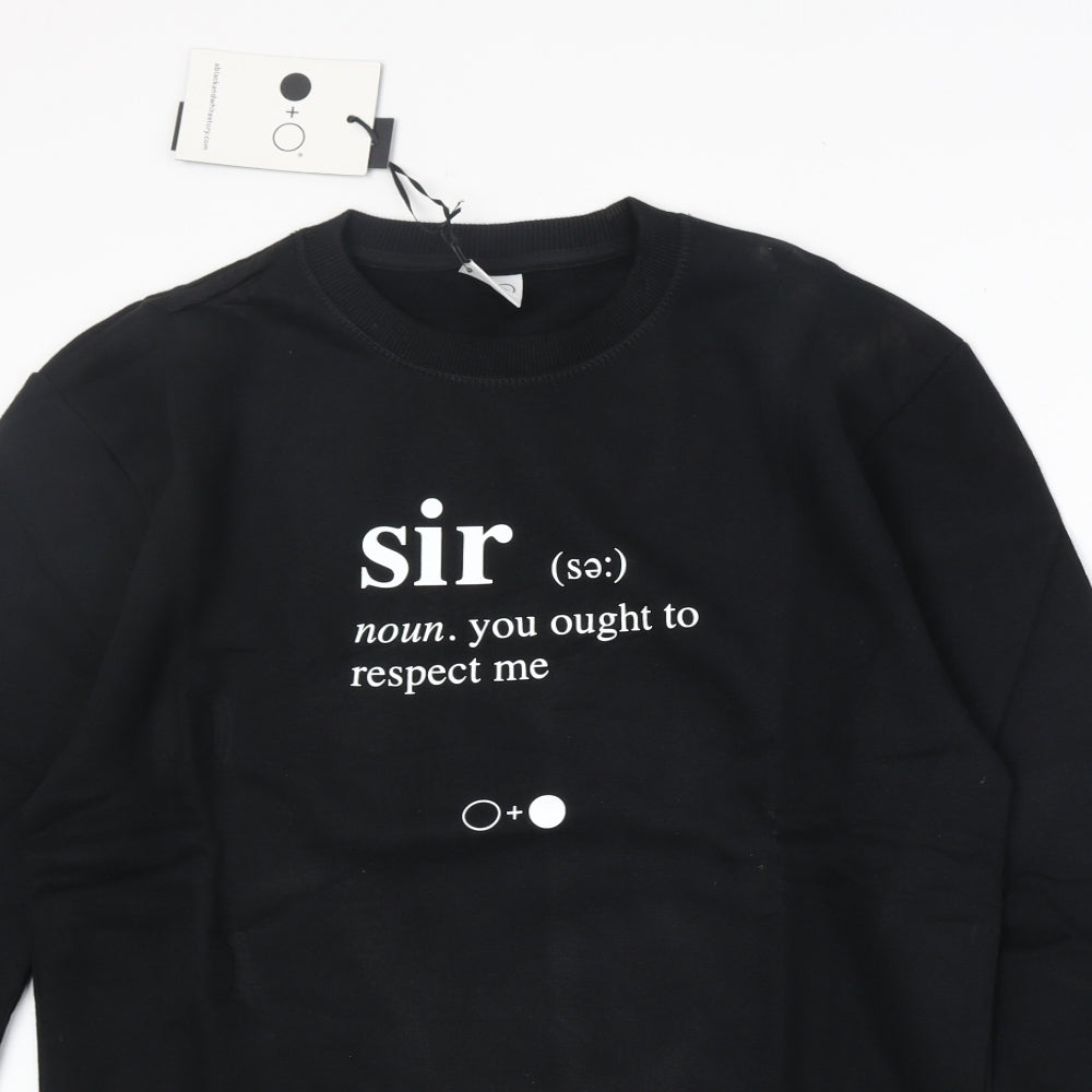 Black and White Society Mens Black Cotton Pullover Sweatshirt Size L - Sir Definition