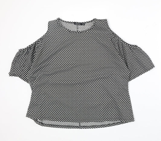 Boohoo Womens Black Polka Dot Polyester Basic Blouse Size 16 Round Neck - Cold Shoulder