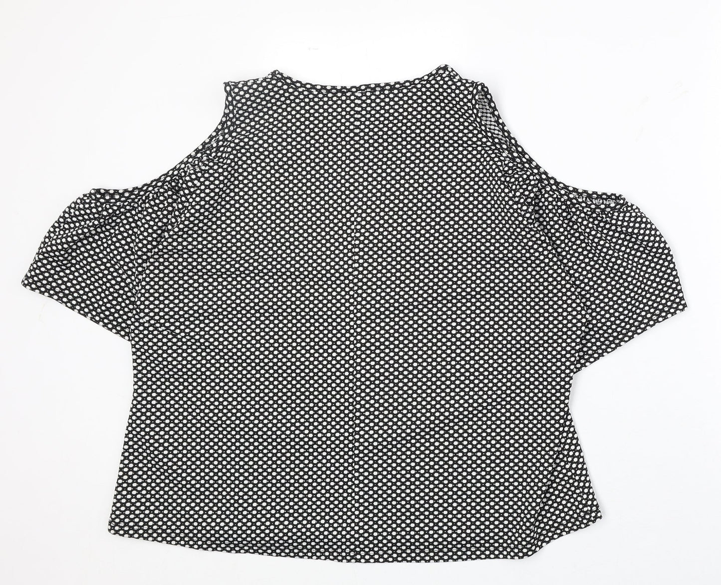 Boohoo Womens Black Polka Dot Polyester Basic Blouse Size 16 Round Neck - Cold Shoulder