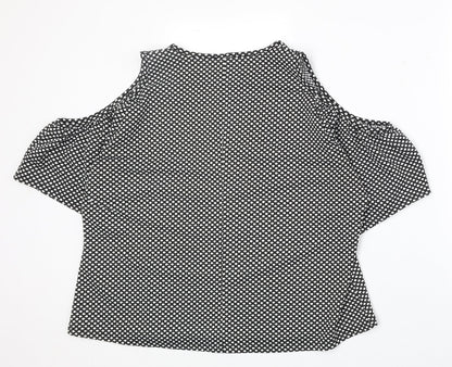 Boohoo Womens Black Polka Dot Polyester Basic Blouse Size 16 Round Neck - Cold Shoulder