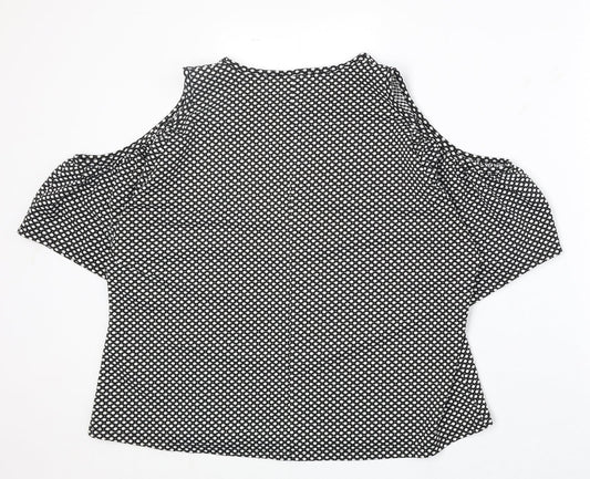 Boohoo Womens Black Polka Dot Polyester Basic Blouse Size 16 Round Neck - Cold Shoulder