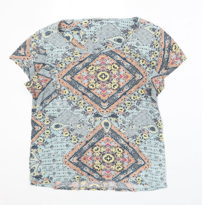 George Womens Blue Geometric Viscose Basic T-Shirt Size 10 Round Neck