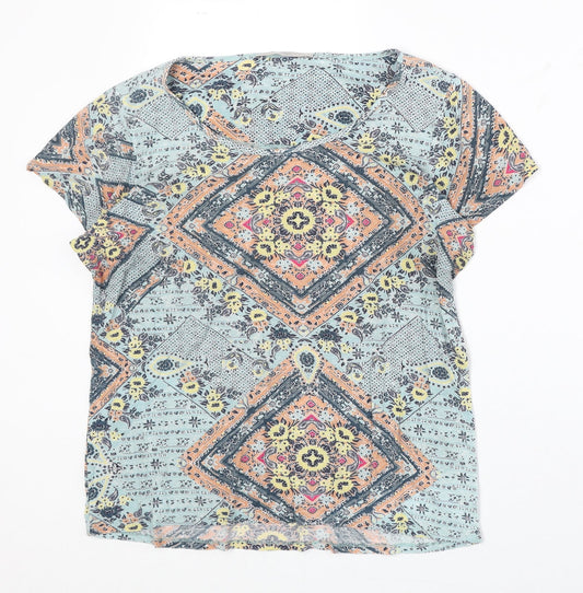 George Womens Blue Geometric Viscose Basic T-Shirt Size 10 Round Neck