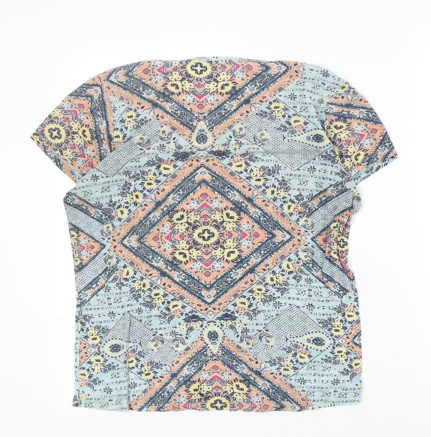 George Womens Blue Geometric Viscose Basic T-Shirt Size 10 Round Neck