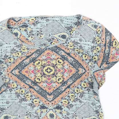 George Womens Blue Geometric Viscose Basic T-Shirt Size 10 Round Neck