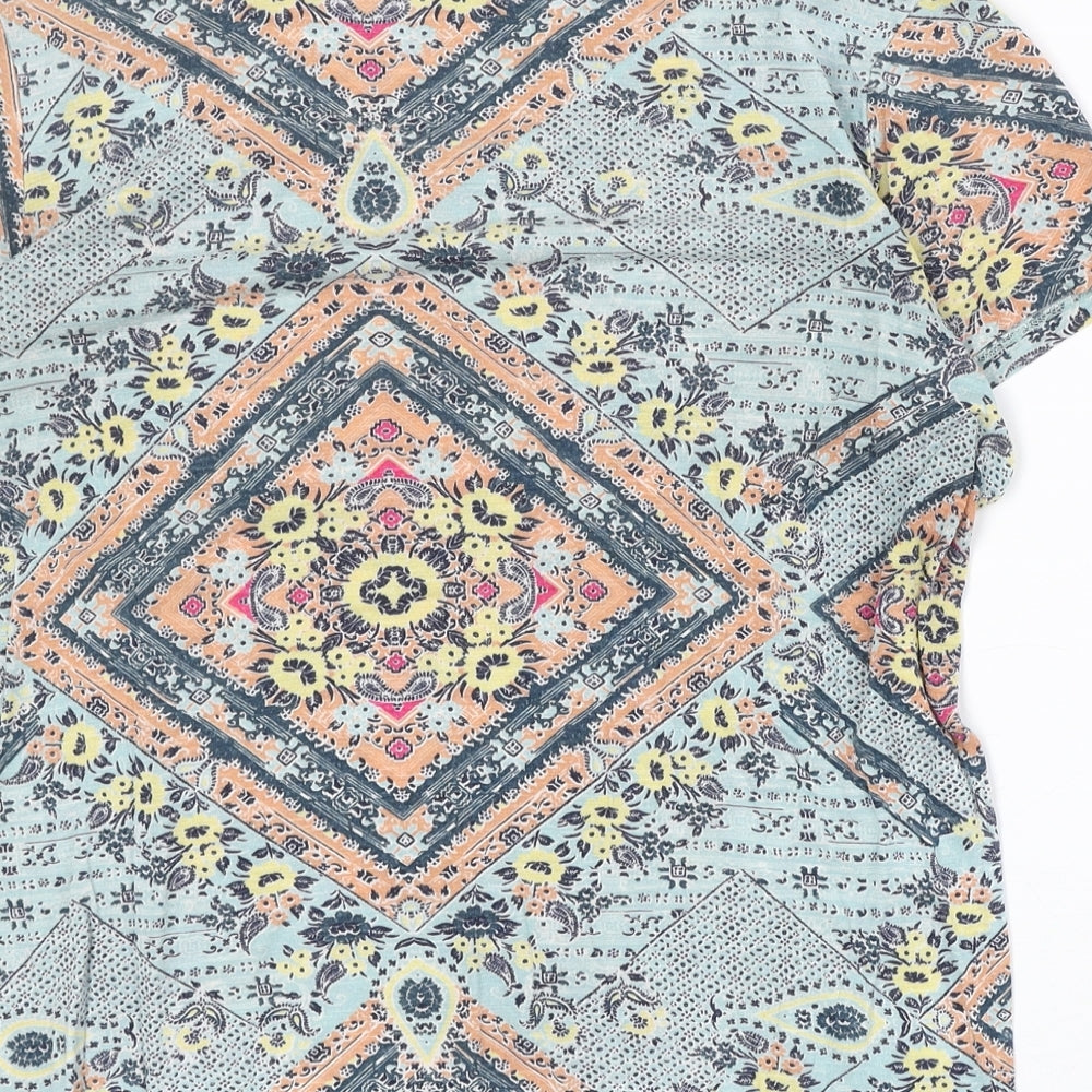 George Womens Blue Geometric Viscose Basic T-Shirt Size 10 Round Neck