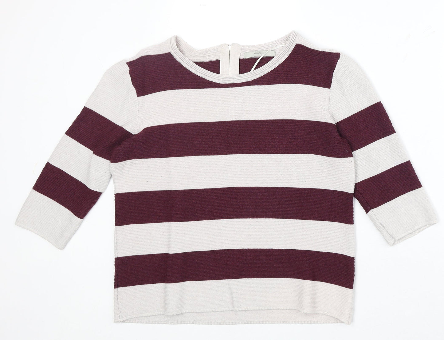 George Womens Red Round Neck Striped Polyester Pullover Jumper Size 12