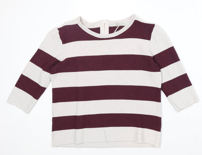 George Womens Red Round Neck Striped Polyester Pullover Jumper Size 12