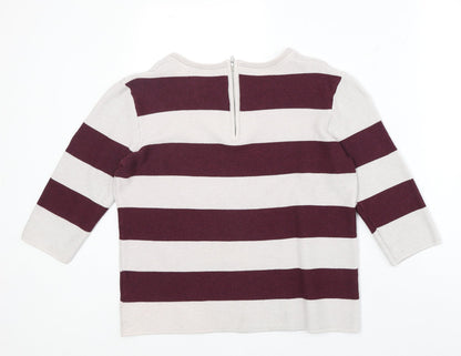 George Womens Red Round Neck Striped Polyester Pullover Jumper Size 12