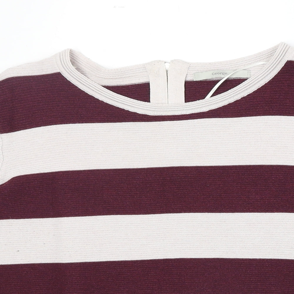 George Womens Red Round Neck Striped Polyester Pullover Jumper Size 12