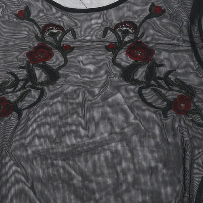 Quiz Womens Black Floral Polyester Basic Blouse Size 10 Round Neck