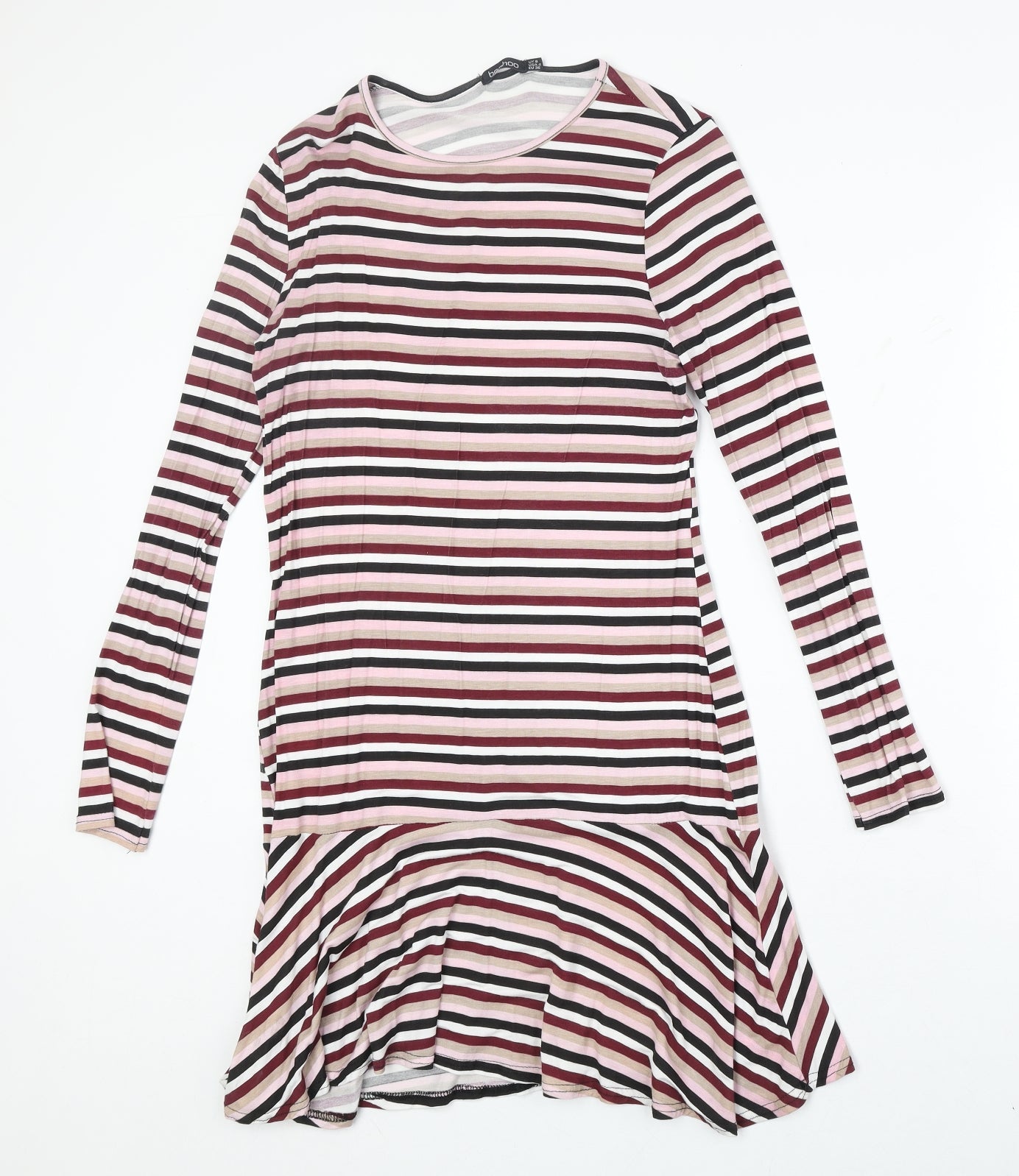 Boohoo Womens Multicoloured Striped Polyester Trapeze & Swing Size 8 Round Neck Pullover