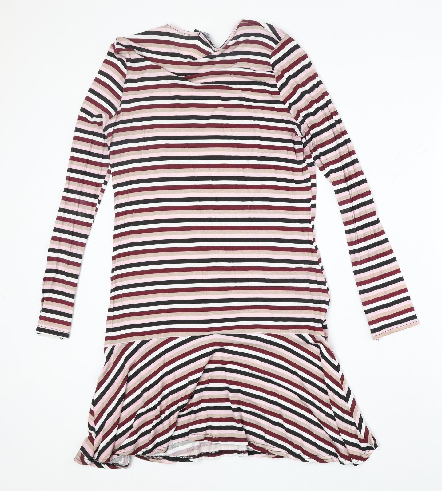 Boohoo Womens Multicoloured Striped Polyester Trapeze & Swing Size 8 Round Neck Pullover
