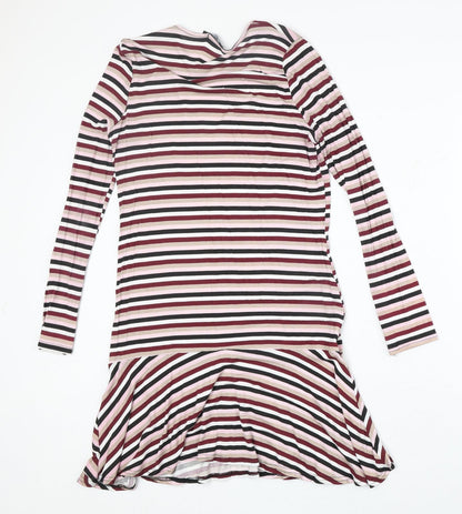 Boohoo Womens Multicoloured Striped Polyester Trapeze & Swing Size 8 Round Neck Pullover