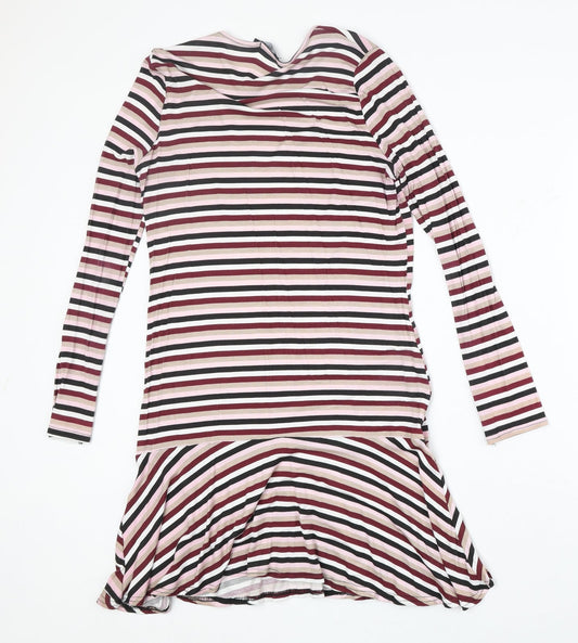 Boohoo Womens Multicoloured Striped Polyester Trapeze & Swing Size 8 Round Neck Pullover