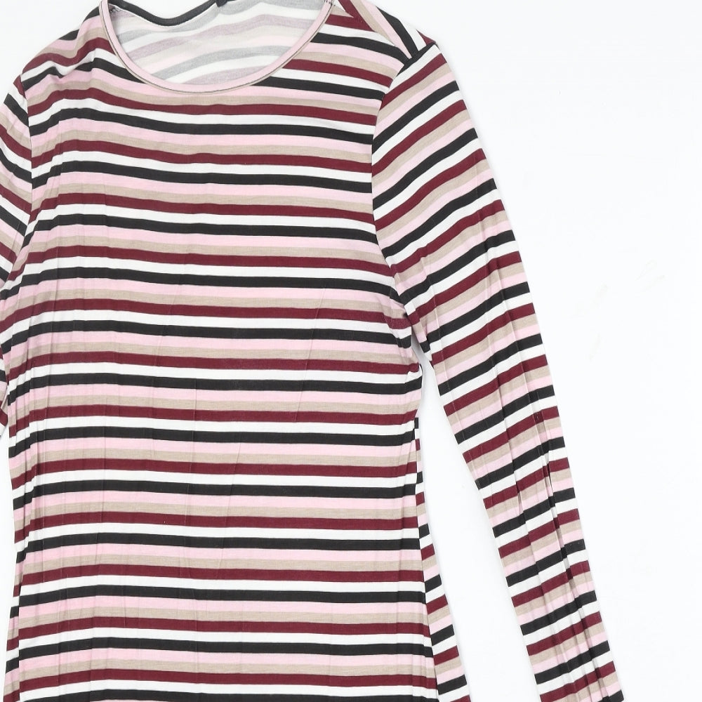 Boohoo Womens Multicoloured Striped Polyester Trapeze & Swing Size 8 Round Neck Pullover