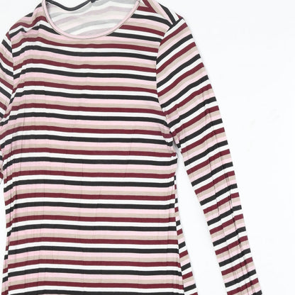 Boohoo Womens Multicoloured Striped Polyester Trapeze & Swing Size 8 Round Neck Pullover