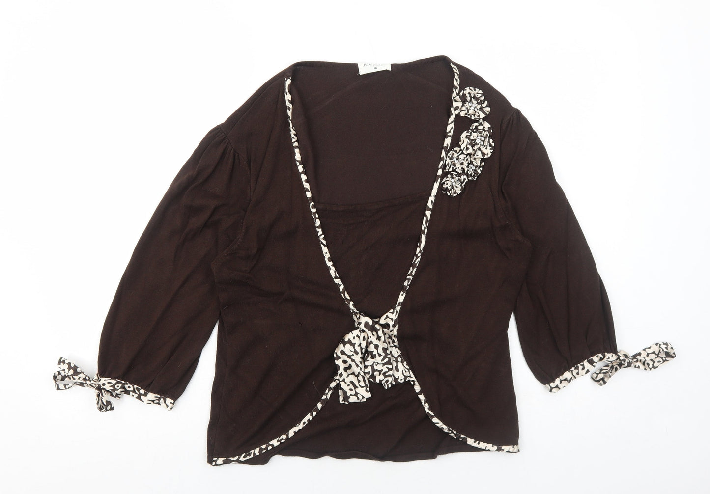 Womens UK Size 16 Kaliko Brown Cardigan Jumper