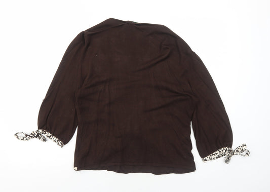 Kaliko Womens Brown V-Neck Viscose Cardigan Jumper Size 16 - 3D Flower Details