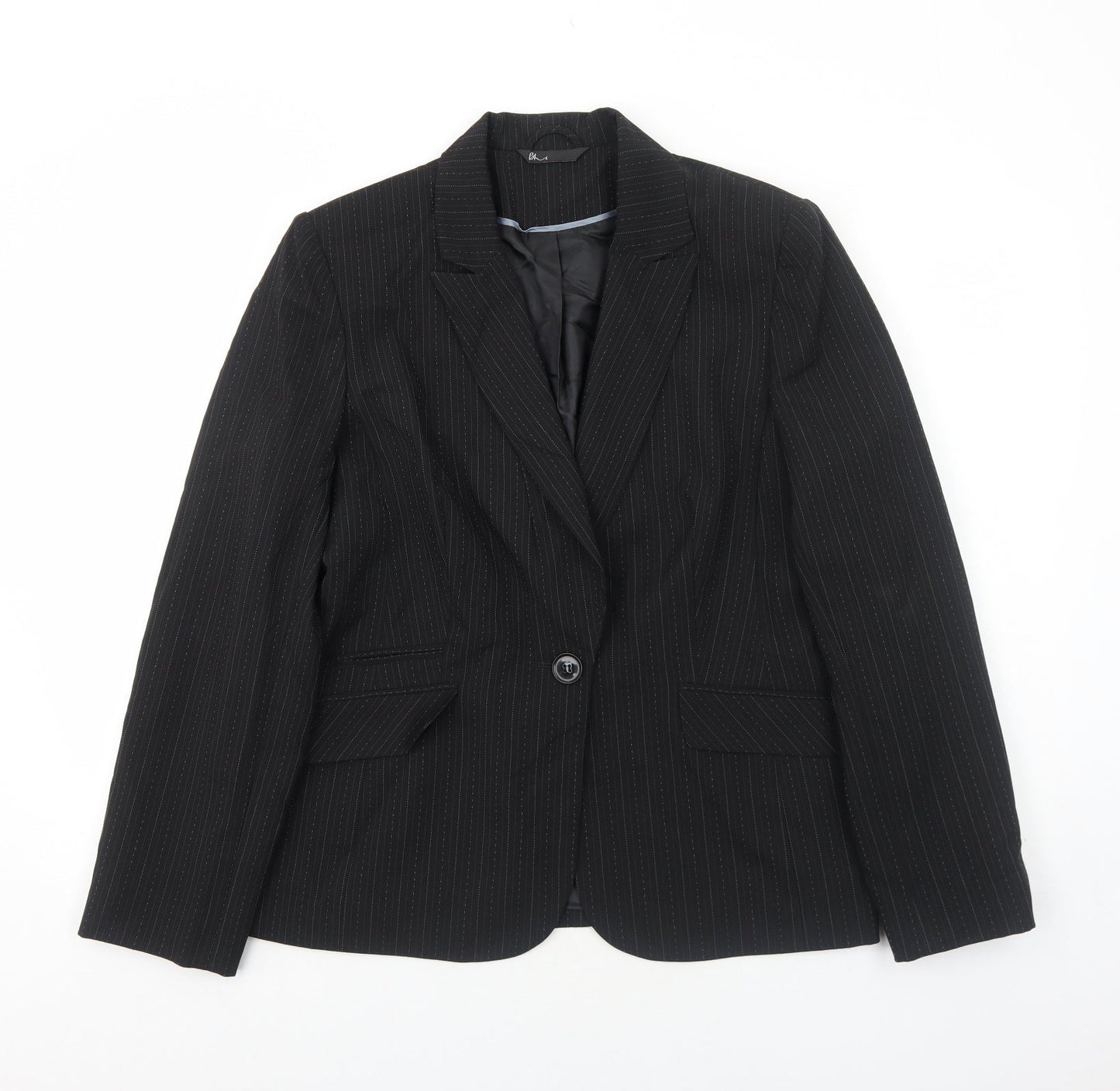 BHS Womens Black Striped Polyester Jacket Suit Jacket Size 16