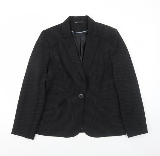 BHS Womens Black Striped Polyester Jacket Suit Jacket Size 16