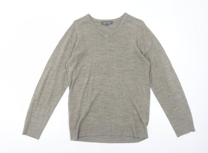 Marks and Spencer Mens Brown V-Neck Acrylic Pullover Jumper Size S Long Sleeve