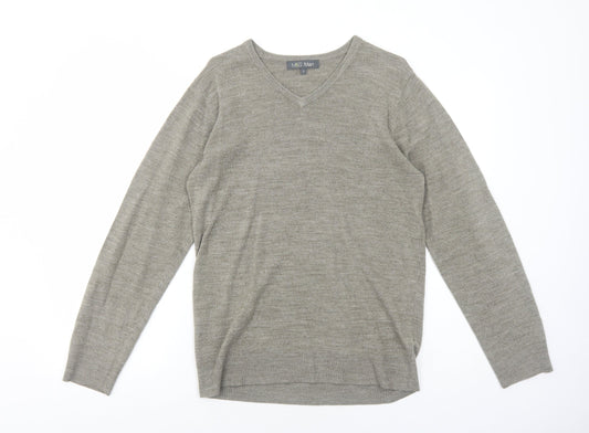 Marks and Spencer Mens Brown V-Neck Acrylic Pullover Jumper Size S Long Sleeve