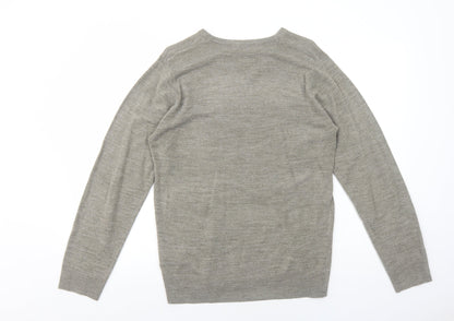 Marks and Spencer Mens Brown V-Neck Acrylic Pullover Jumper Size S Long Sleeve