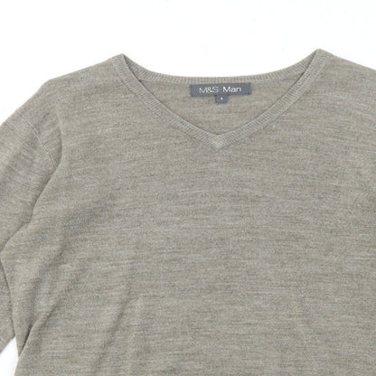 Marks and Spencer Mens Brown V-Neck Acrylic Pullover Jumper Size S Long Sleeve