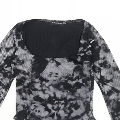 PRETTYLITTLETHING Womens Black Tie Dye Polyester Bodysuit One-Piece Size 6 Snap