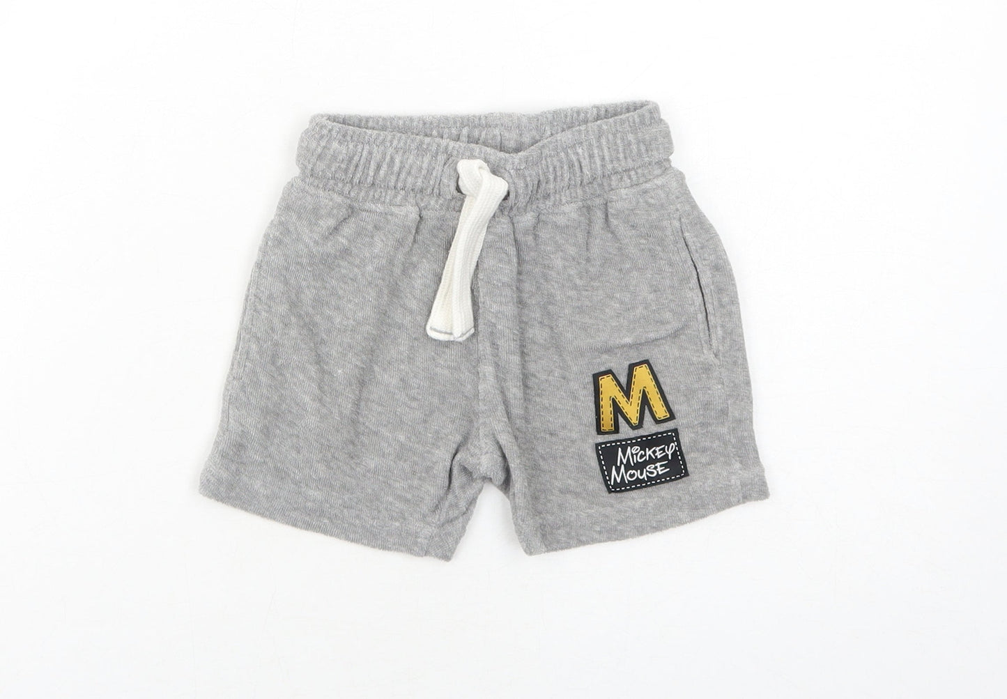 NEXT Baby Grey Cotton Cropped Trousers Size 12-18 Months Drawstring - Mickey Mouse