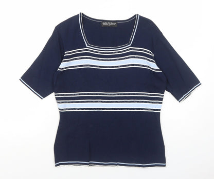 Joella Di Marco Womens Blue Square Neck Viscose Pullover Jumper Size S