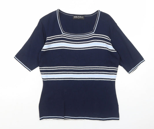Joella Di Marco Womens Blue Square Neck Viscose Pullover Jumper Size S