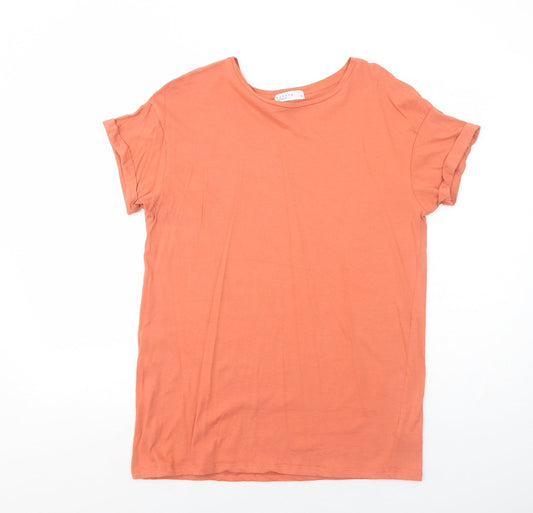 Papaya Womens Orange Cotton Basic T-Shirt Size S Round Neck