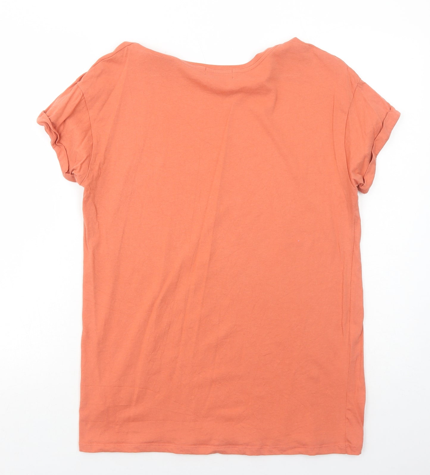 Papaya Womens Orange Cotton Basic T-Shirt Size S Round Neck