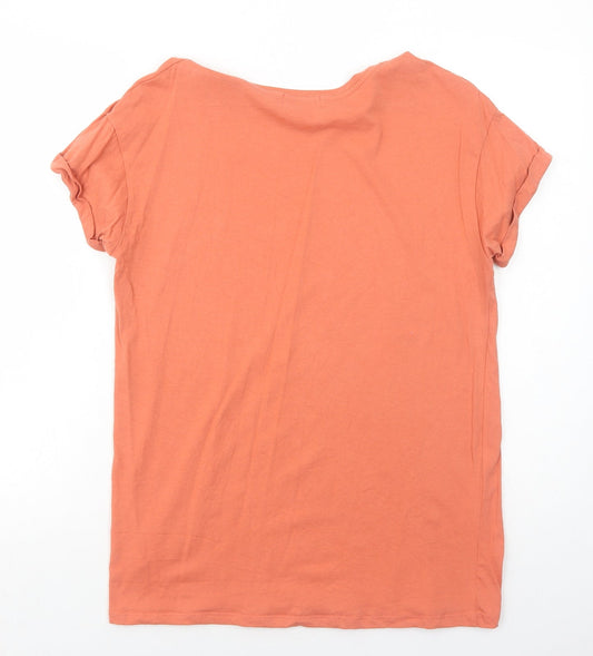 Papaya Womens Orange Cotton Basic T-Shirt Size S Round Neck