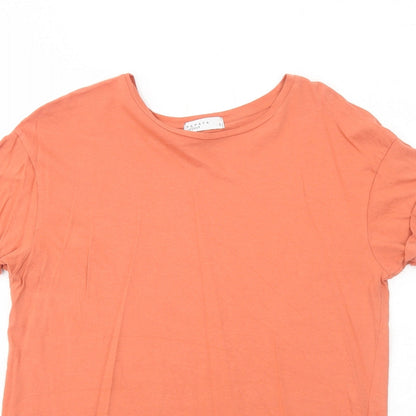 Papaya Womens Orange Cotton Basic T-Shirt Size S Round Neck