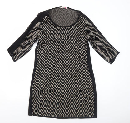 Gharani Strok Womens Black Geometric Cotton A-Line Size L Round Neck Pullover